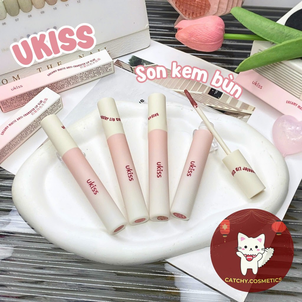 [UKISS] Son Kem Bùn Ukiss Mờ Lì Vân Môi Vỏ Hồng Trắng, Creamy Matte Anti-Transfer Lip Glay, 3g