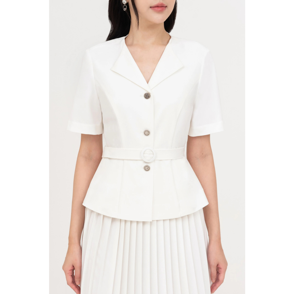 Áo sơ mi nữ dáng ôm phối đai, áo sơ mi công sở dạo phố IVY moda MS 61M8777 | BigBuy360 - bigbuy360.vn