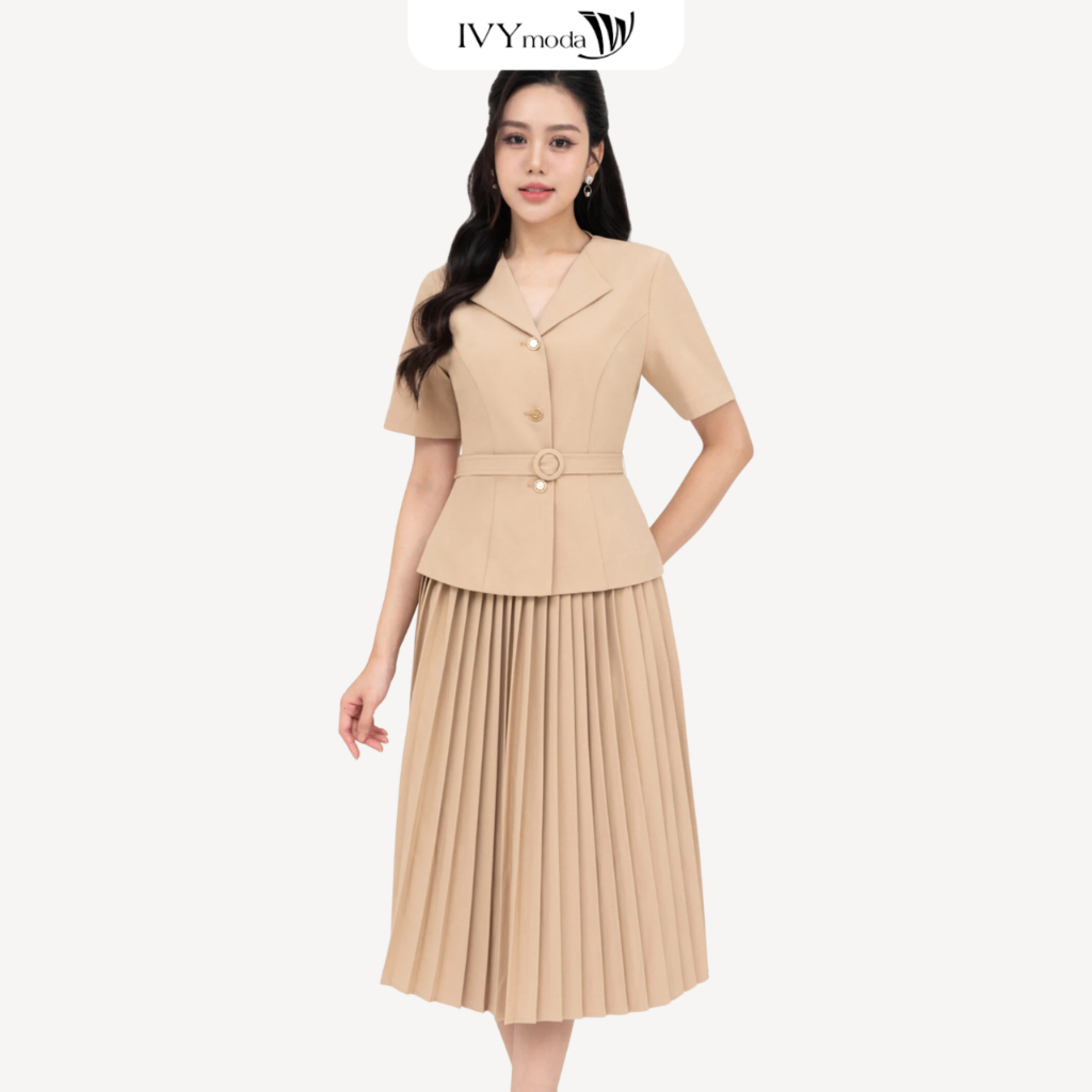 Áo sơ mi nữ dáng ôm phối đai, áo sơ mi công sở dạo phố IVY moda MS 61M8777 | BigBuy360 - bigbuy360.vn
