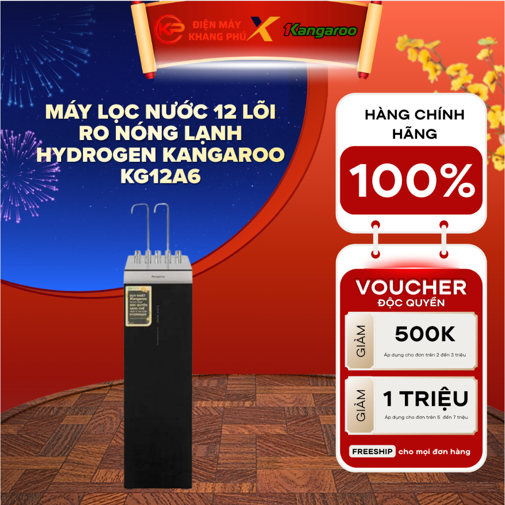 Máy lọc nước 12 lõi RO nóng lạnh Hydrogen Kangaroo KG12A6