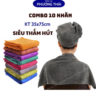 COMBO 10c khăn gội đầu, quấn đầu loại 1 siêu thấm - nhiều màu