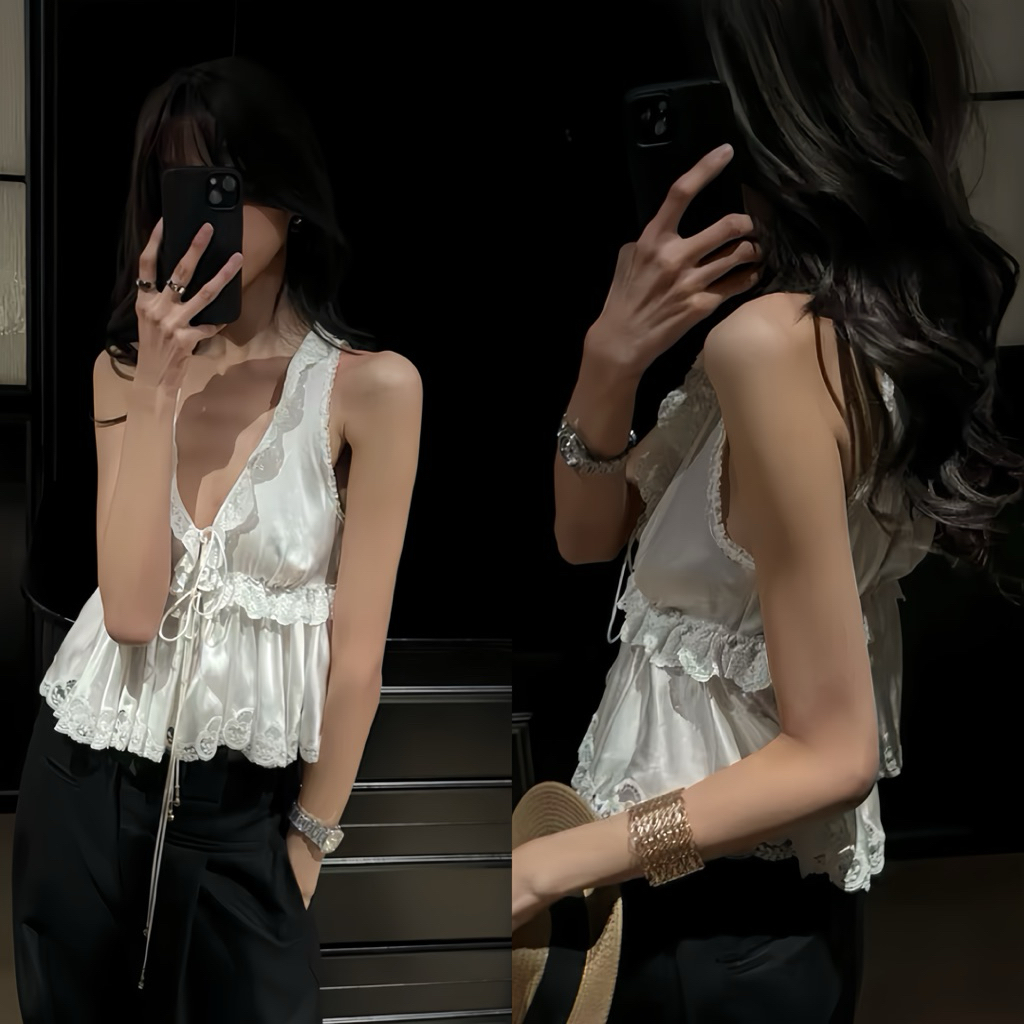 Áo hai dây ren nữ dáng peplum nhẹ thiết kế cổ V gợi cảm, Áo Kiểu tiểu thư sang chảnh Hottrend 2026- XM Minh Phúc