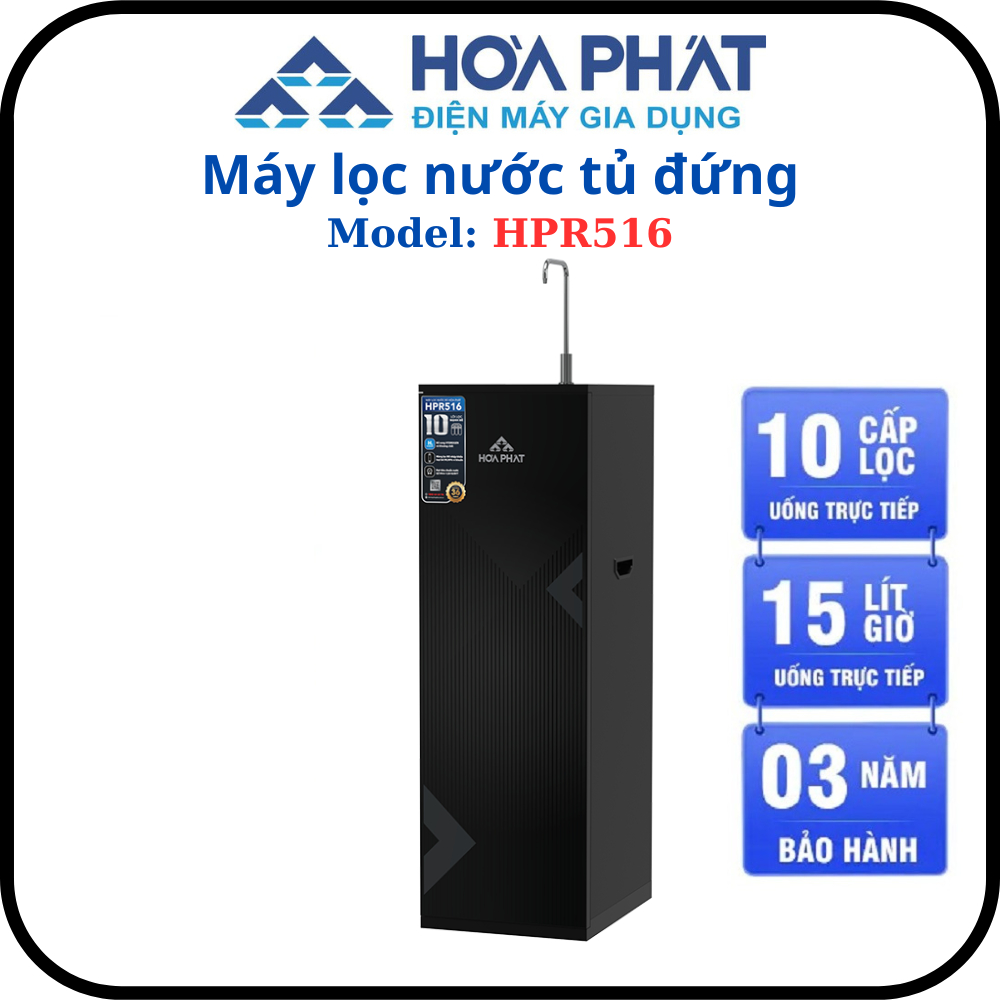 Máy lọc nước RO tủ đứng Hòa Phát HPR516 - Hệ thống 10 lõi - Bảo hành 3 năm chính hãng