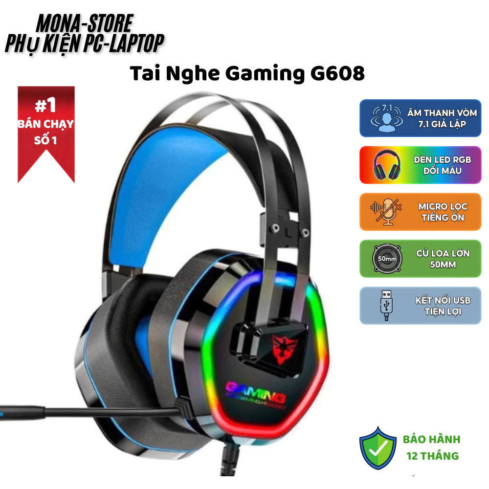 Tai Nghe Gaming Chụp Tai Phoenix G608, Led Rgb, Tai Nghe Có Dây Headphone Lọc Âm Giảm Tiếng Ồn