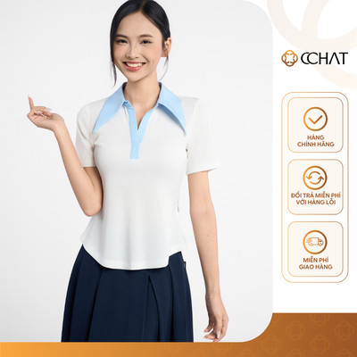 Áo Thun Nữ 𝐂𝐂𝐇𝐀𝐓 Dáng Ôm Kara Cổ Phối Chất Liệu Co Giãn Cao Cấp 16TNC8007OT