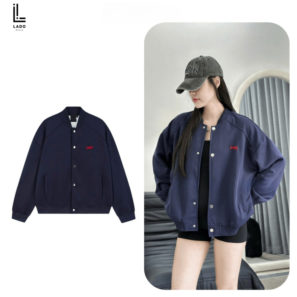 [ BOMBER NỈ 2 DA ] Áo khoác BOMBER nỉ 2 da áo khoác nỉ logo M thêu nổi dày dặn (FORM BOXY) LADOSHOP
