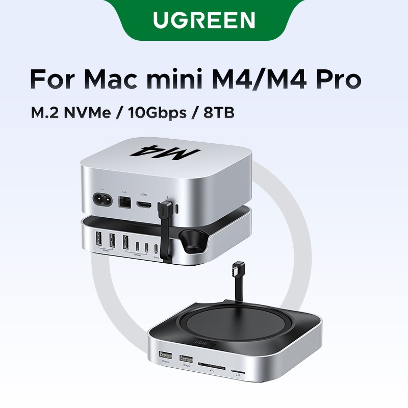UGREEN USB HUB Docking Station cho Mac Mini M4 M4 Pro M.2 NVMe SSD 8TB Max 10Gbps Cổng USB-A & C SD 