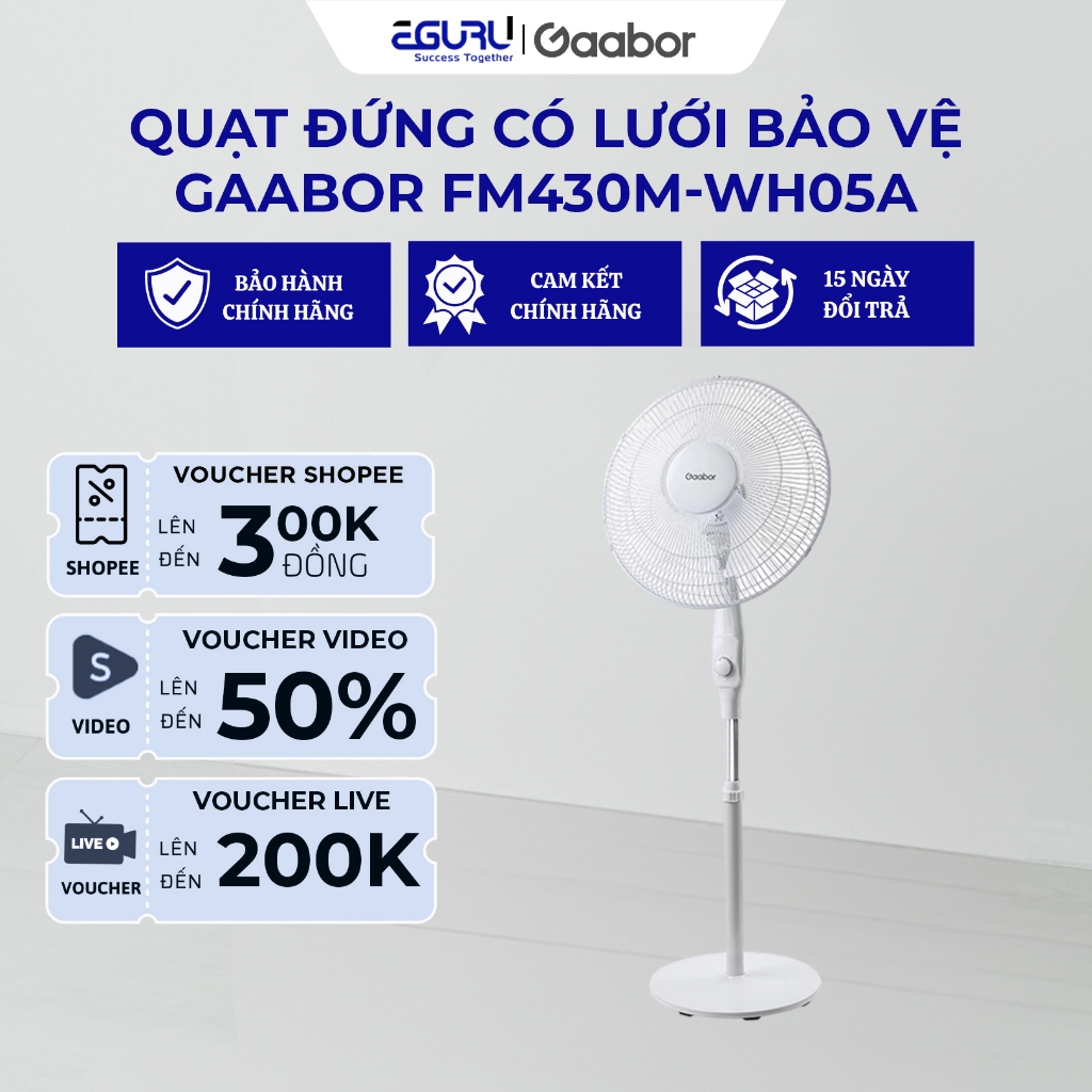 Quạt cây đứng Gaabor FM430M-WH05A xoay tự động tuần hoàn có 3 chế độ gió tùy chỉnh - Hàng chính hãng
