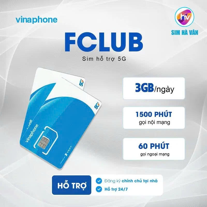 Sim 12Fclub vinaphone 5G, dùng 12 tháng - có 3GB/ngày miễn phí 1500p gọi nội mạng,60p gọi ngoại mạng