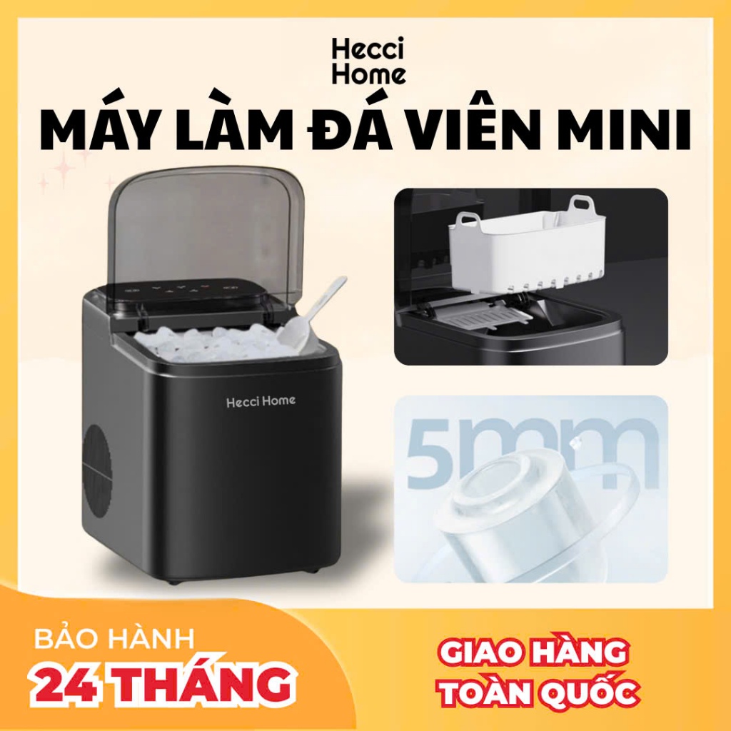 [HECCI HOME] Máy Làm Đá Viên Mini Siêu Tốc 7-10 Phút Tạo Đá 15kg An Toàn Vệ Sinh Tiện Lợi Cho Gia Đình