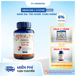 Viên uống Meracine L-Cystine 500mg giúp sáng da, hỗ trợ giảm nám, giảm mụn, rụng tóc, giảm gãy móng (Lọ 60V))