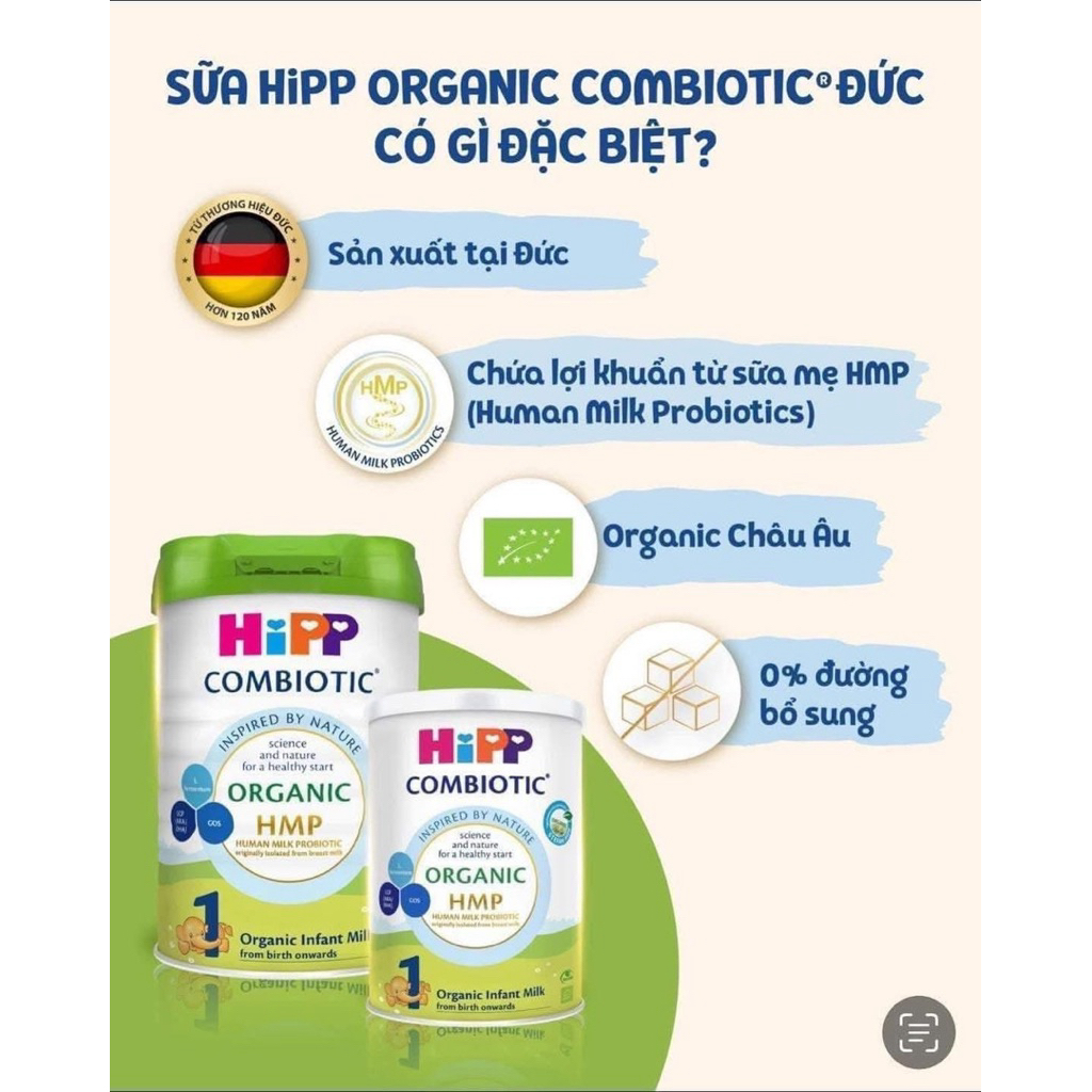 Sữa HiPP 3 Organic Combiotic 800g, ( trên 1 tuổi)