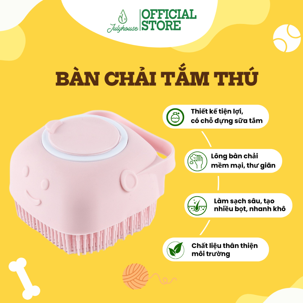 Bàn chải tắm cho chó mèo Julyhouse tạo bọt massage và có chỗ đựng sữa tắm (màu ngẫu nhiên)
