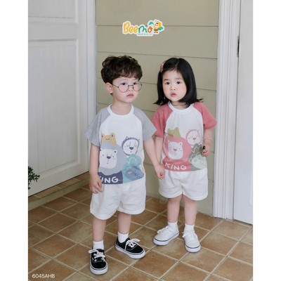 Áo raglan cộc tay Beemo in hình sư tử vải thun co giãn cho bé đi học, đi chơi 6045AHB