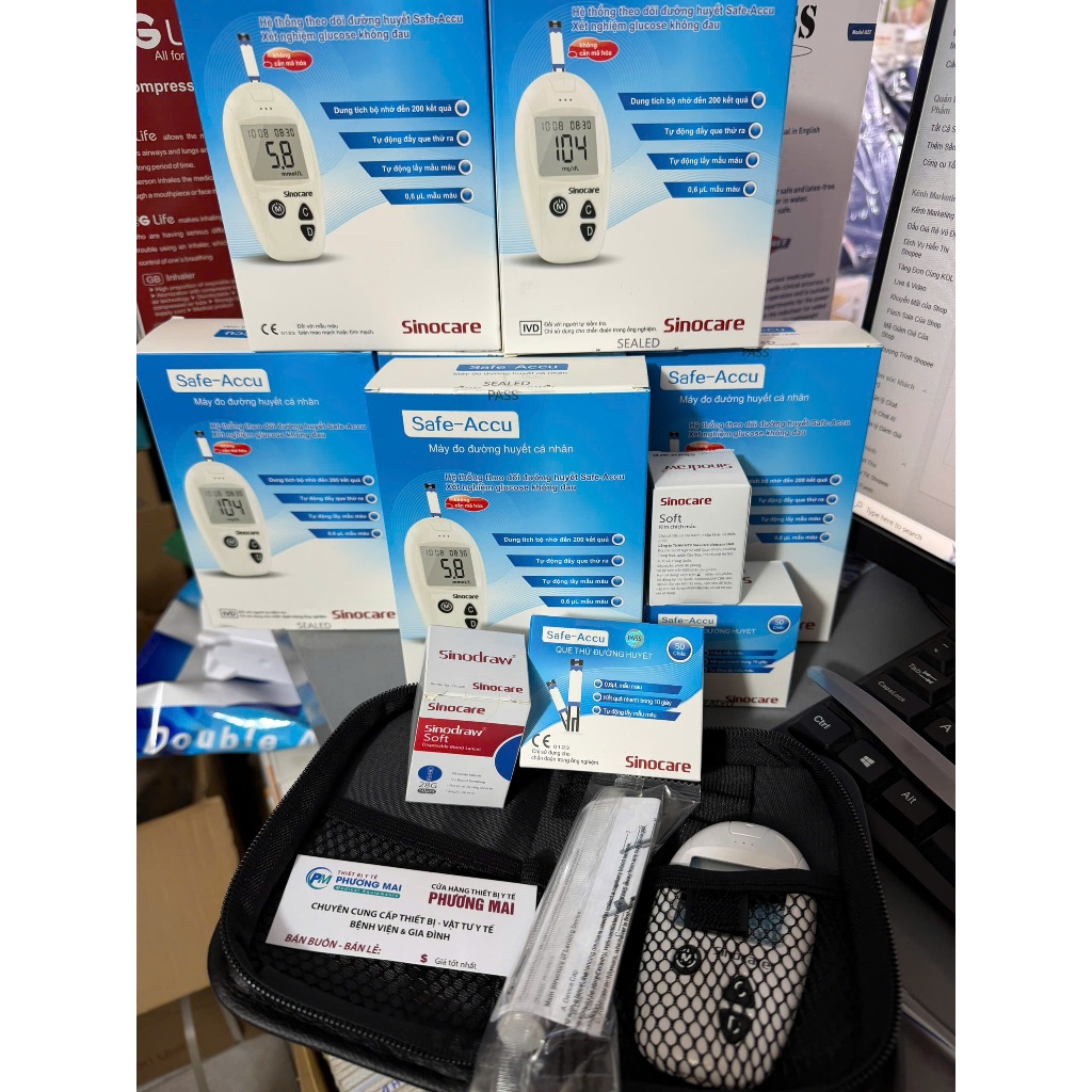 MÁY ĐO ĐƯỜNG HUYẾT SINOCARE SAFE- ACCU (KÈM 50 QUE 50 KIM)