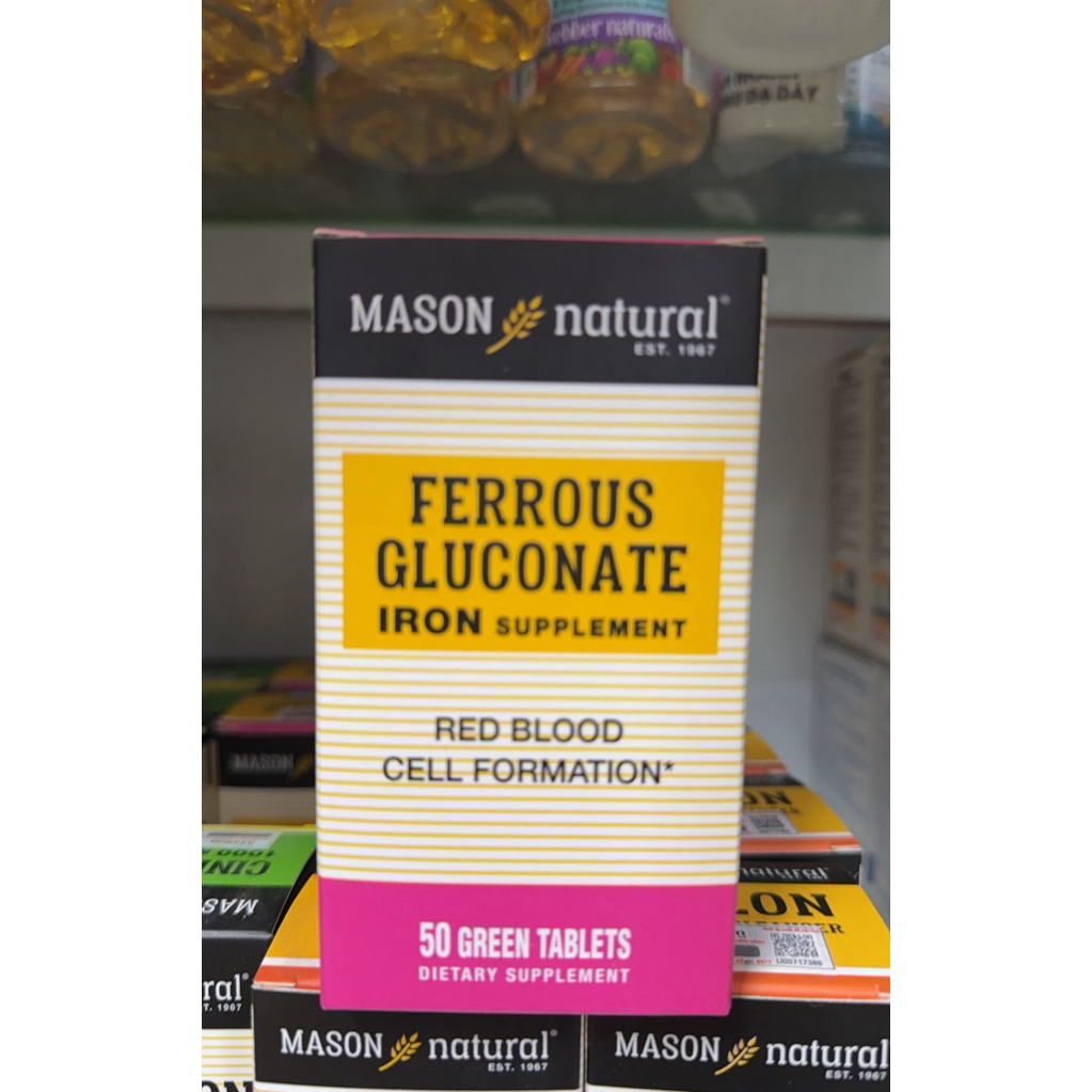 ( Lọ 50 Viên ) Sắt Ferrouse Gluconate MASON NATURAL Mỹ Lọ 50 Viên Mason Viên uống Bổ Máu, Tăng Tế Bà