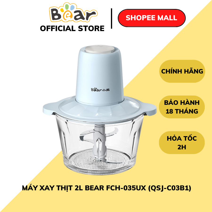 Máy Xay Thịt, Cá, Thực Phẩm, Tỏi Ớt Đa Năng 2L Bear FCH-035UX (QSJ-C03B1)-Công Suất 300W-BH 18 tháng