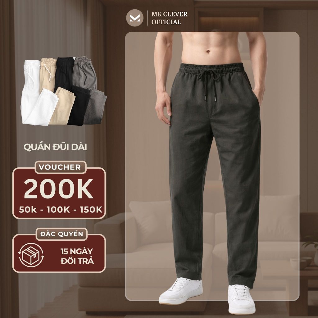 Quần Đũi Lụa Dài Nam MK CLEVER Chất liệu đũi lụa mềm mịn, thoáng mát, nhẹ, cạp chun dây