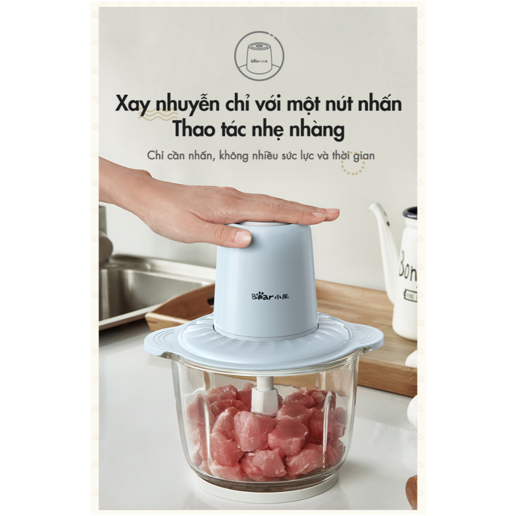 Máy xay thịt mini 1.8L Bear FCH-H036CF, 300W, Đa Năng Xay Tỏi Ớt, Rau Củ, Xay đá bi, BH 18 Tháng | BigBuy360 - bigbuy360.vn
