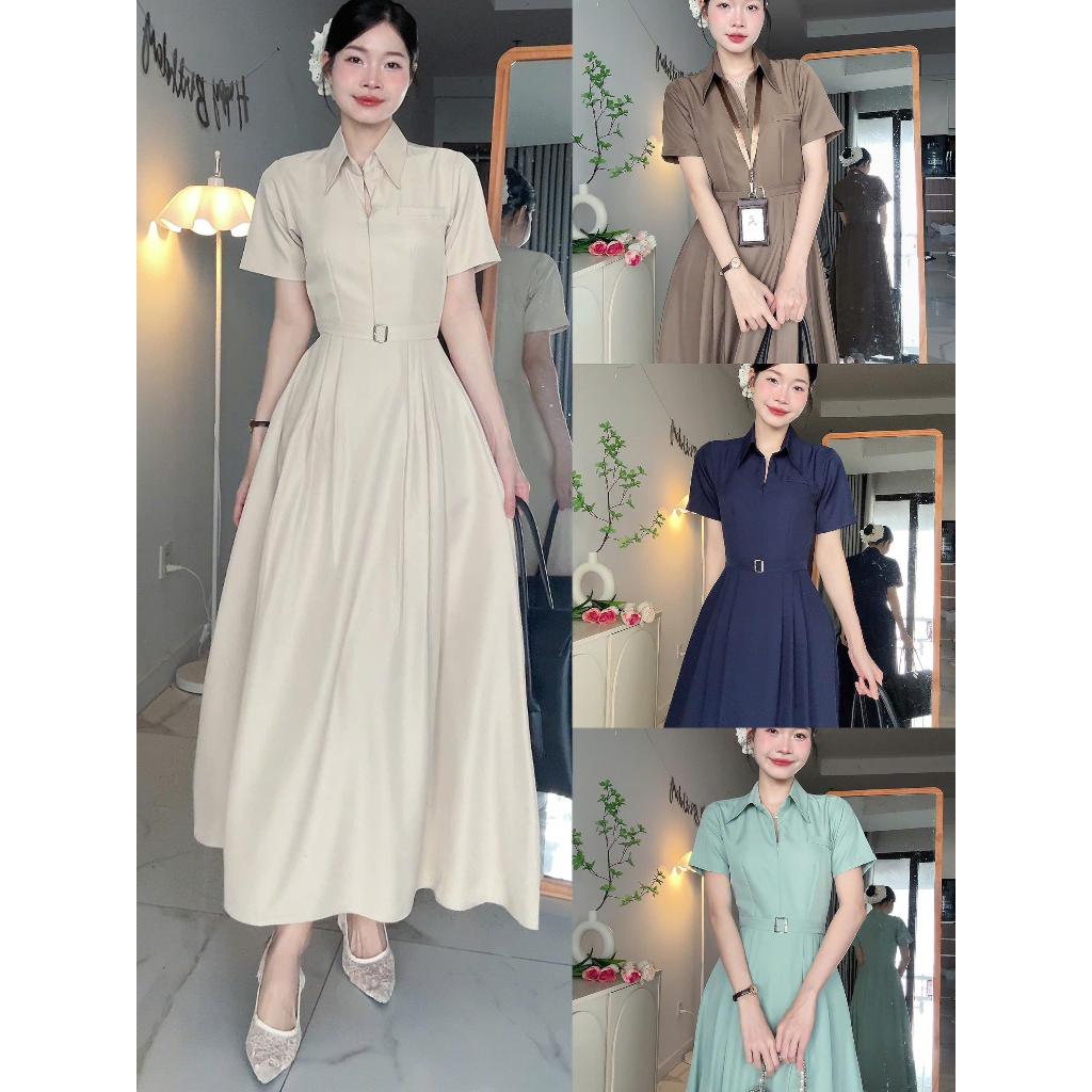 [Đ.29-T] Đầm Công Sở Thiết Kế Sơmi Dáng Dài Tùng Xếp Ly (Có Túi- Thắt lưng cố định) | Tũm Clothing