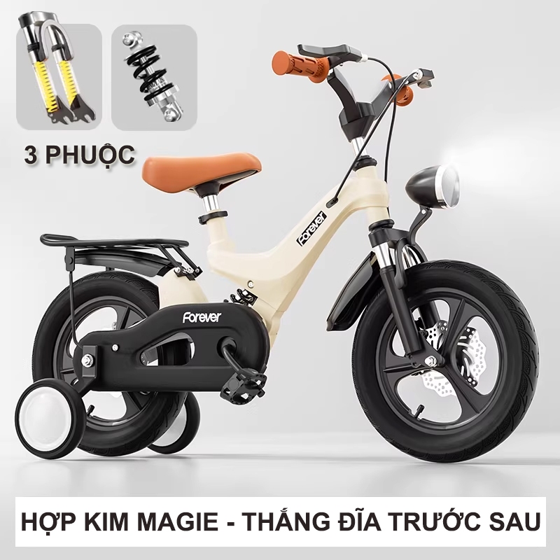 Xe đạp trẻ em thể thao FOREVER 3 PHUỘC, vành đúc, thắng đĩa kép, khung thép carbon dành cho bé 3 đến