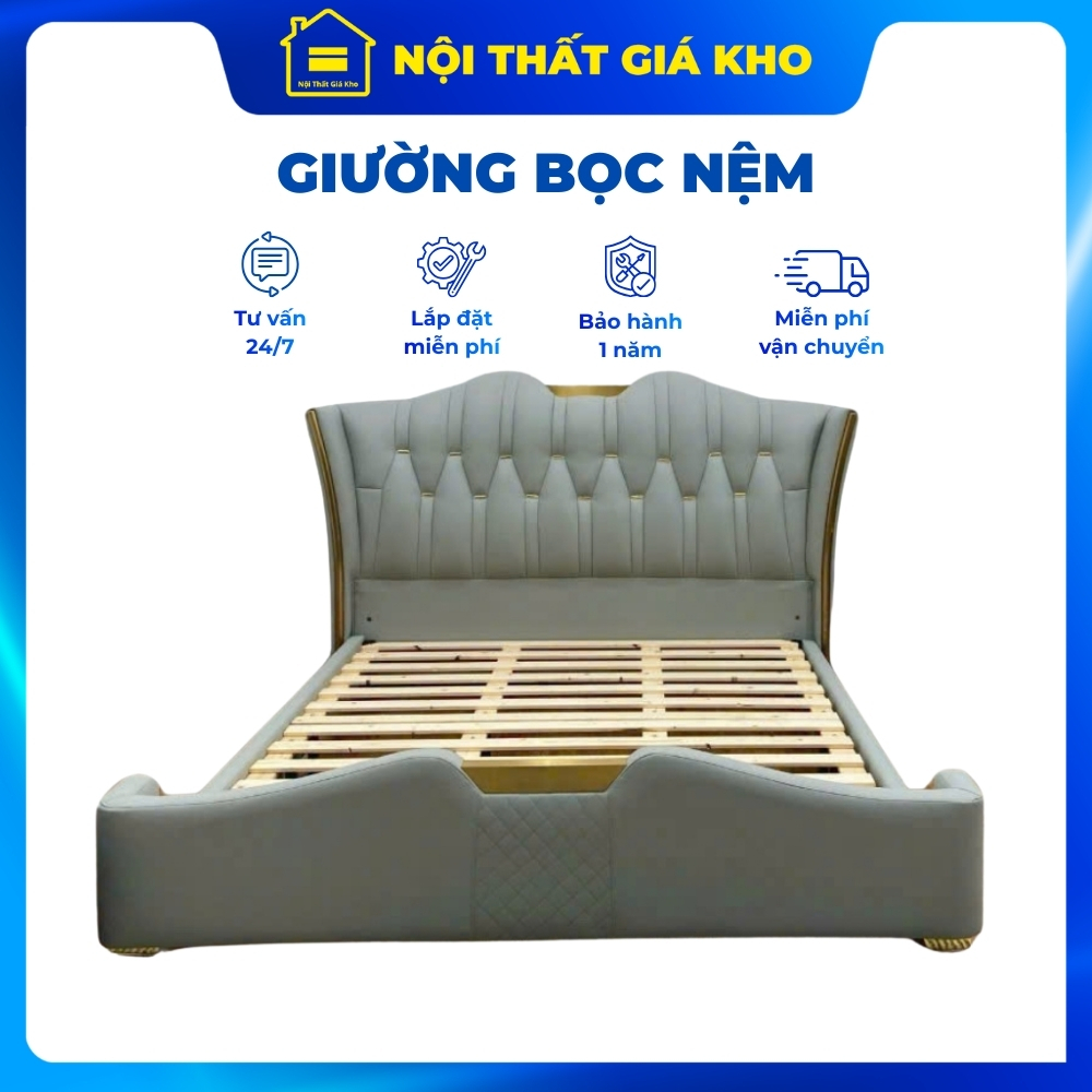 Giường Ngủ Bọc Nệm Da 1m6x2m, 1m8x2m