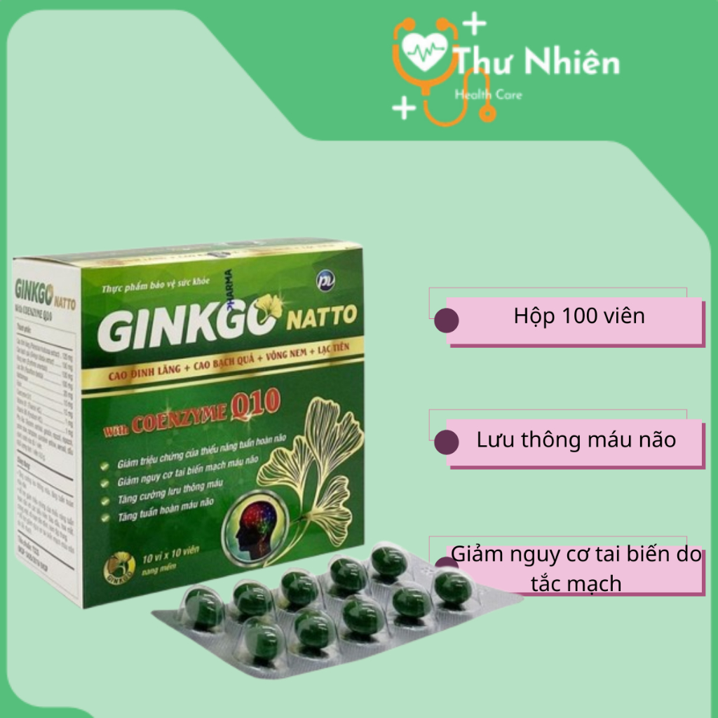 Viên uống bổ nảo Ginko natto coenzym Q10 Phúc Vinh hộp 100 viên