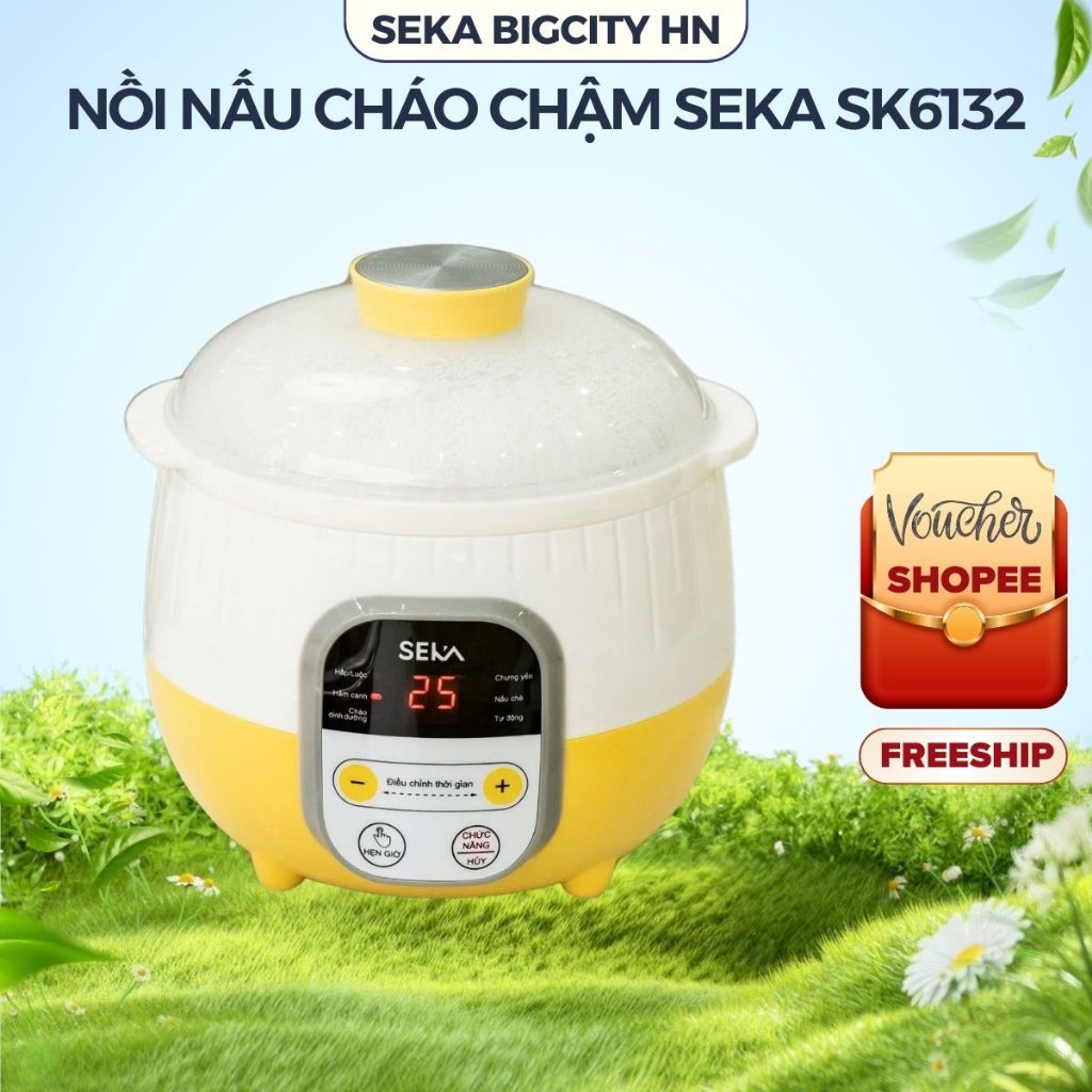 Nồi nấu cháo chậm SEKA SK6132 dung tích 0.8l nồi nấu cháo cho bé kho cá chậm hầm cách thủy chưng yến