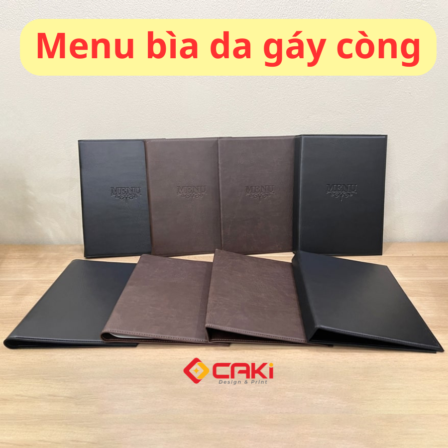 Quyển Menu Bìa Da Gáy Còng, Menu Bìa Da PVC Gáy Còng Kích Thước A4, In Logo Theo Yêu Cầu