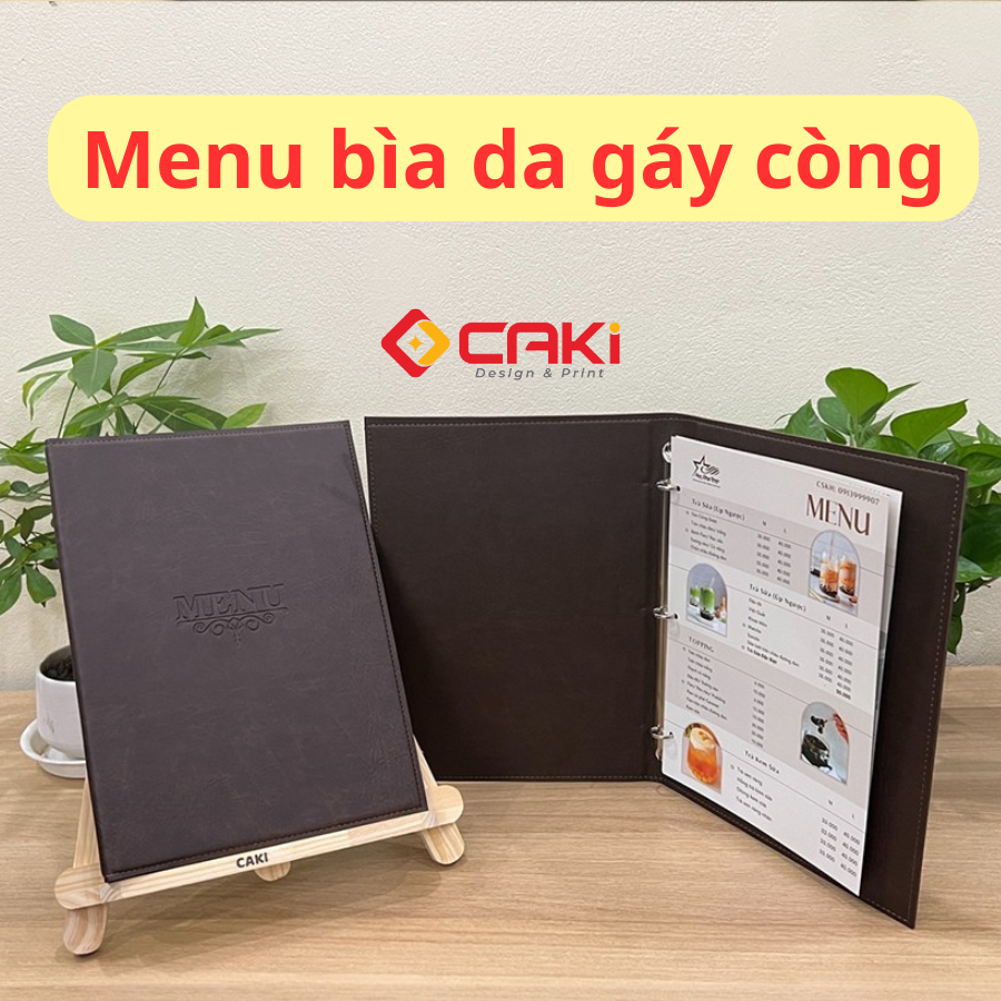 Quyển Menu Bìa Da Gáy Còng, Menu Bìa Da PVC Gáy Còng Kích Thước A4, In Logo Theo Yêu Cầu
