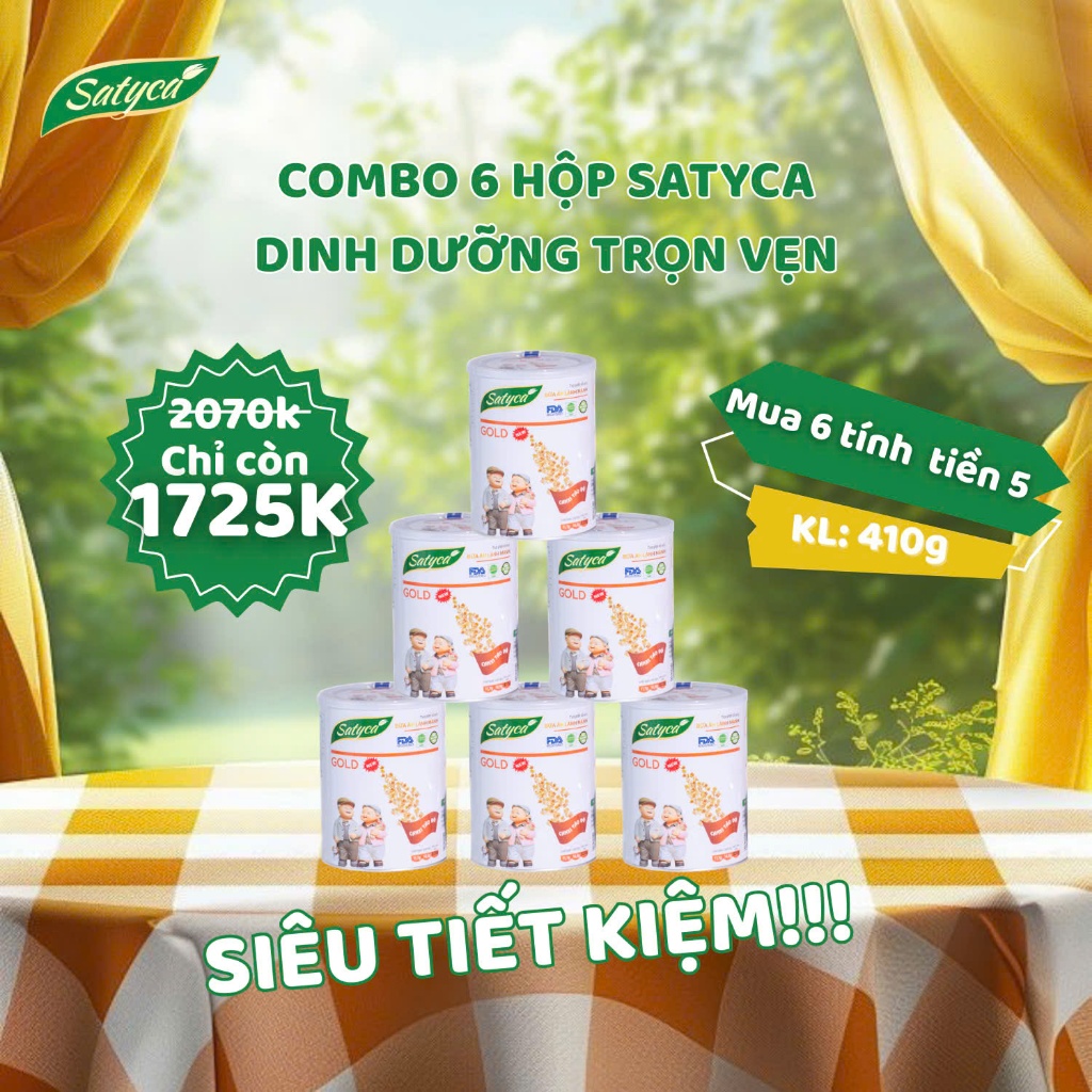 Combo 6 hộp bữa ăn lành mạnh Satyca Gold từ Yến Mạch và các loại hạt dinh dưỡng (mix loại IB shop)