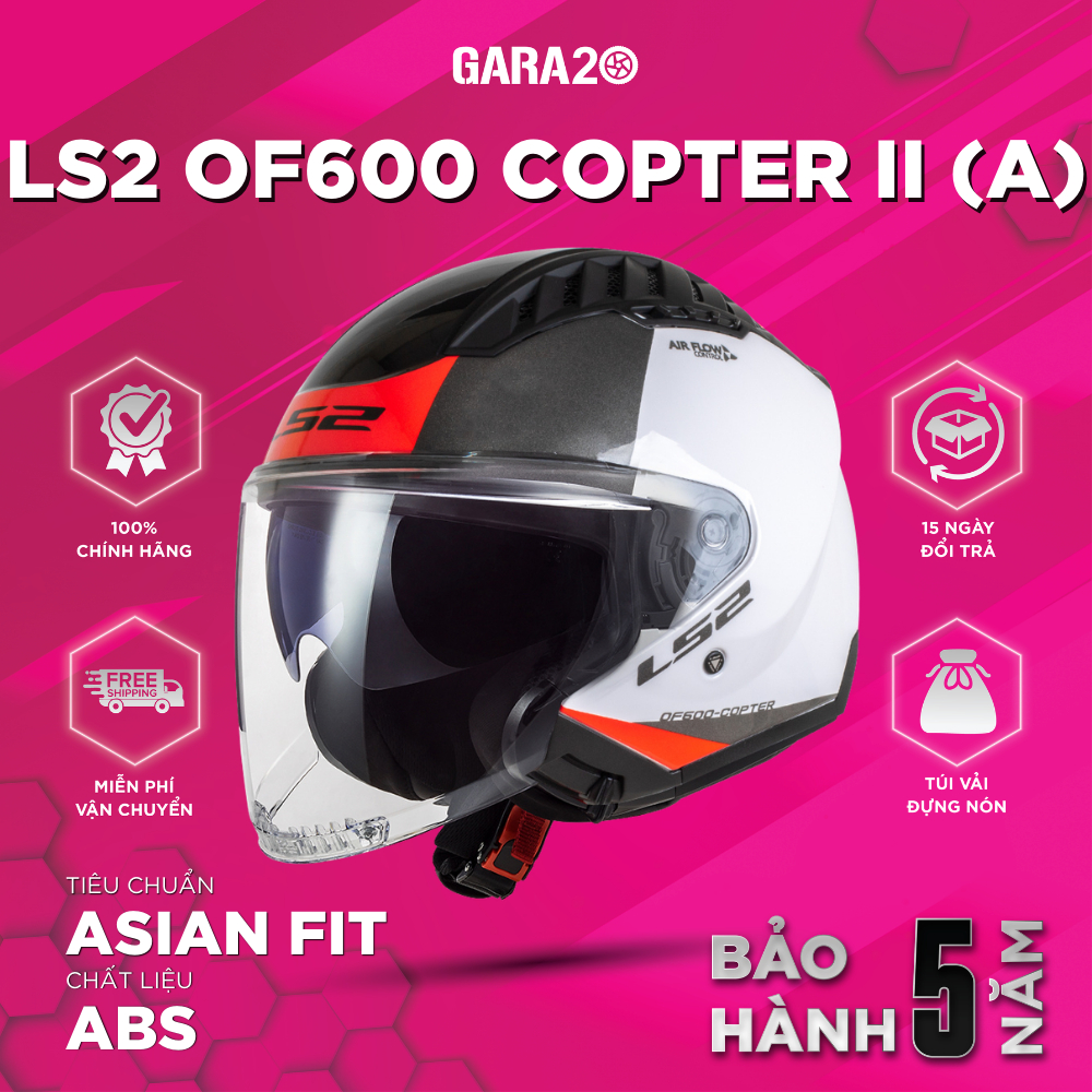 Mũ Bảo Hiểm 3/4 LS2 OF600 Copter II Hai Kính – Nhẹ, Thoáng & Chuẩn Form Asian Fit [Chính Hãng]