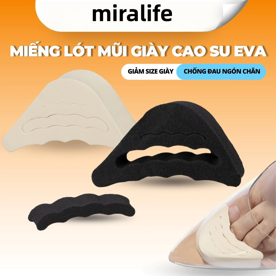 miralife (5 cặp ạ) Miếng Lót Mũi Giày Cao Su EVA Siêu Nhẹ  Đệm Êm, Thoải Mái Chống Đau Ngón Chân, Giảm Bị Rộng Cho Nữ