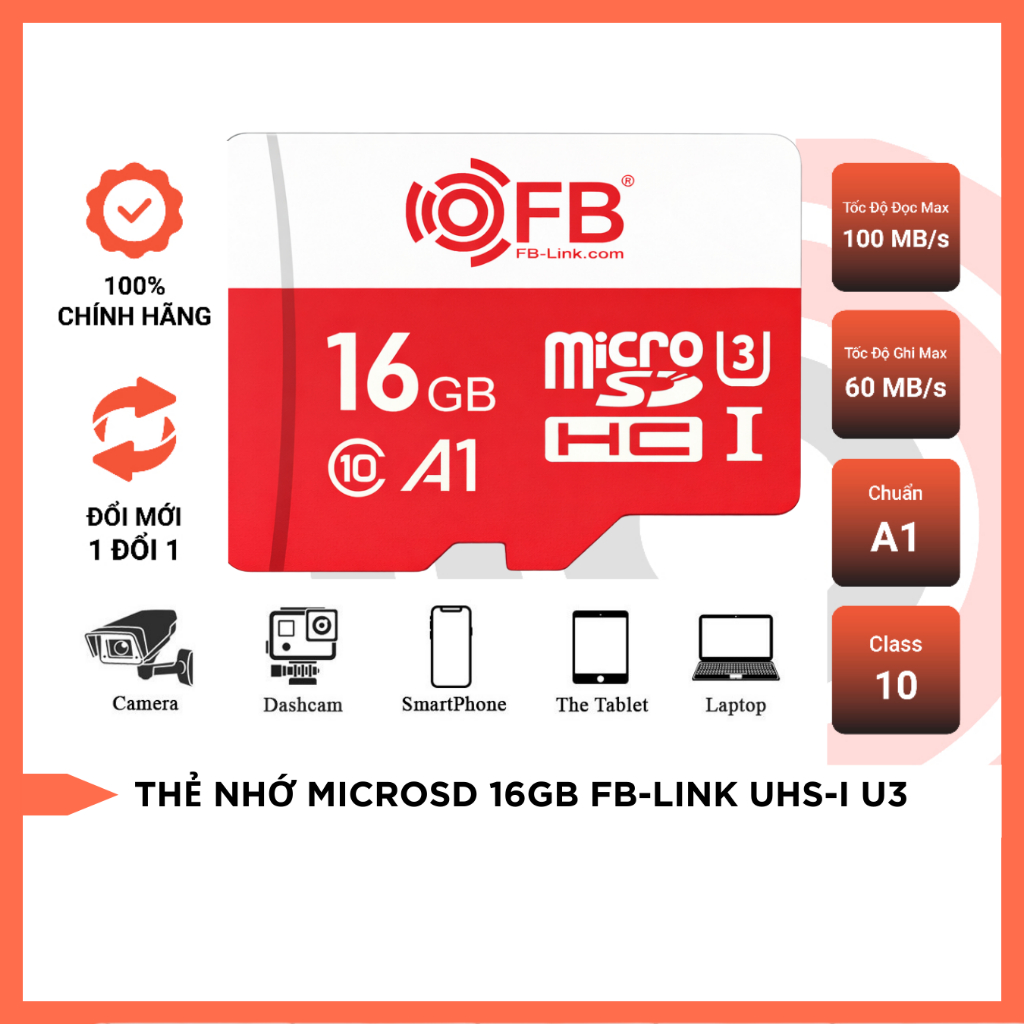 Thẻ Nhớ MicroSD FB-LINK 16GB – Class 10 Tốc Độ Cao Cho Camera Quan Sát, Dashcam, Điện Thoại,...