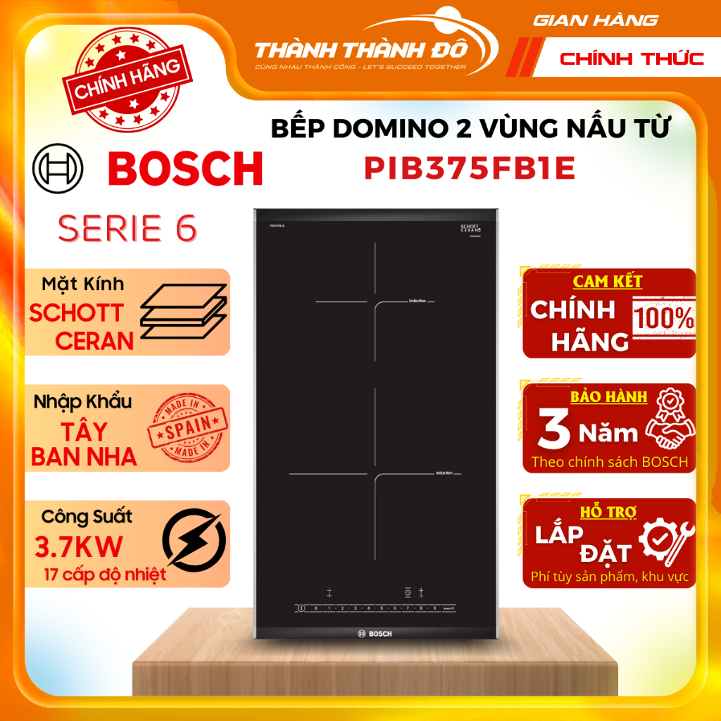 [CHÍNH HÃNG] Bếp từ Domino Bosch PIB375FB1E - Serie 6 - Nhập khẩu Tây Ban Nha - 3600W