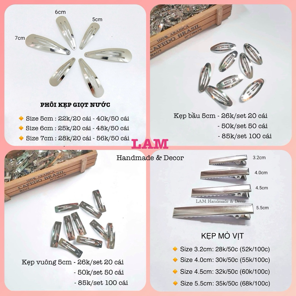 [Set 20-50c] Phôi kẹp tóc kim loại (Hàng loại đẹp)
