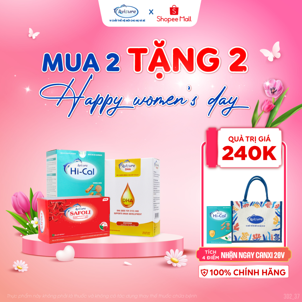 Avisure 3 Hộp Sắt Canxi DHA Nauy TPBVSK Bà Bầu và Sau Sinh Hộp 60 viên