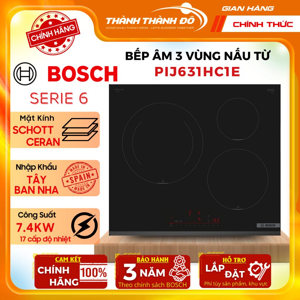 [CHÍNH HÃNG] Bếp từ Bosch PIJ631HC1E - Series 6, Kết nối Home connect - Tây Ban Nha - Bảo hành 3 năm