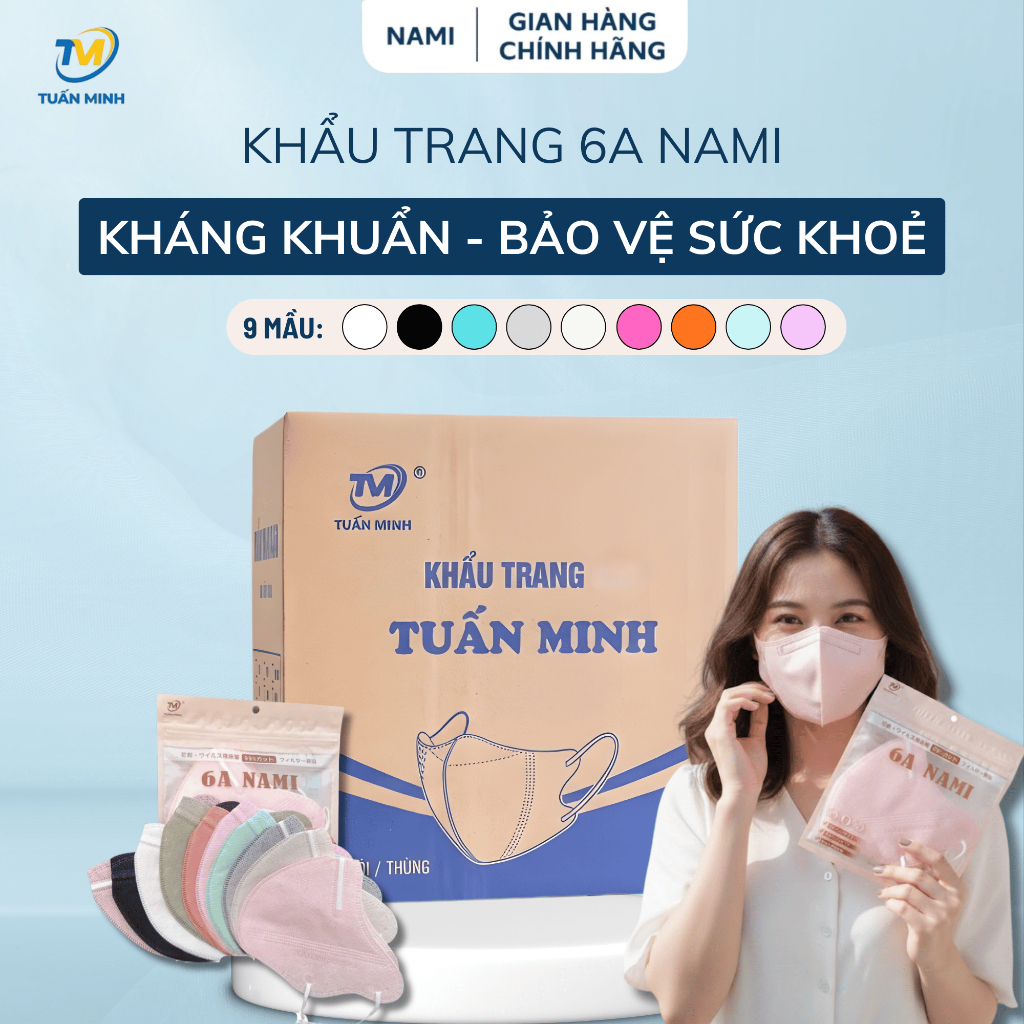 [Thùng 600c] Khẩu Trang 6A Mask NAMI Tuấn Minh,4 Lớp Kháng Khuẩn,Chống Tia UV,Vừa Form Mặt 45-75kg