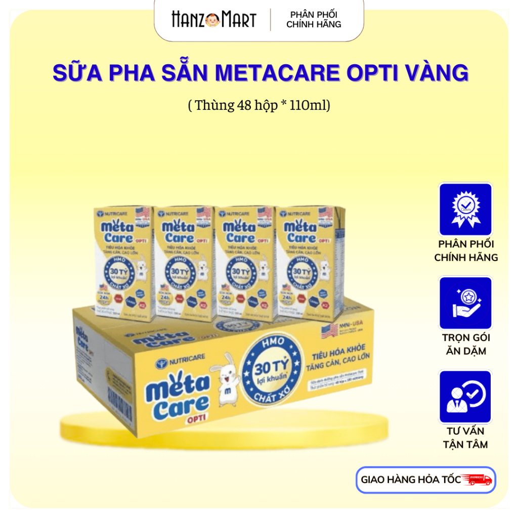 1 Thùng Sữa Pha Sẵn MetaCare Opti Vàng 110ml (48 Hộp) – Dinh Dưỡng Toàn Diện Cho Bé Yêu