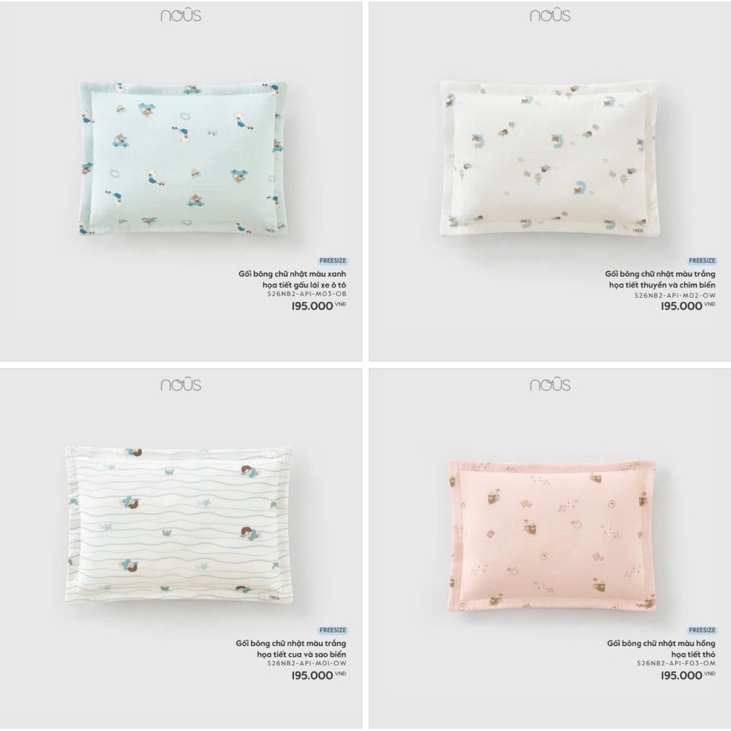 (Nhùn nhùn) Gối Bông Nous Xô Mẫu Mới Nhất 2021 (Dành cho bé từ sơ sinh đến 2,3 tuổi)