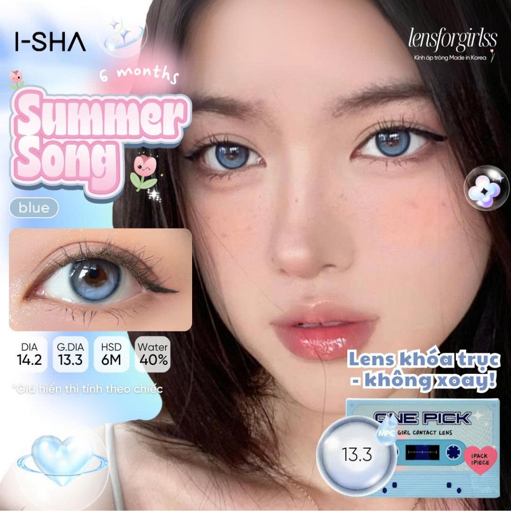 Kính áp tròng sz GIÃN TRÒNG hiệu ứng Khóa trục ko xoay ONE PICK SUMMER SONG chính hãng I-GIRL (BY I-