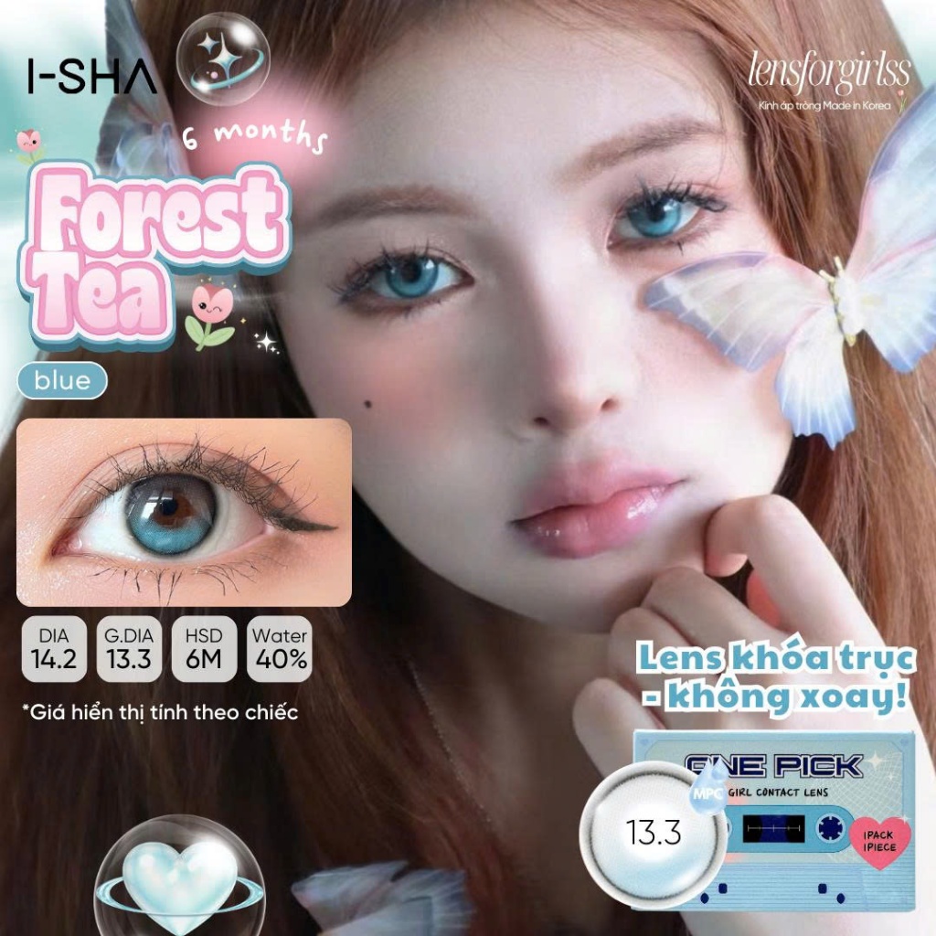Kính áp tròng sz GIÃN TRÒNG hiệu ứng Khóa trục ko xoay ONE PICK FOREST TEA chính hãng I-GIRL (BY I-S
