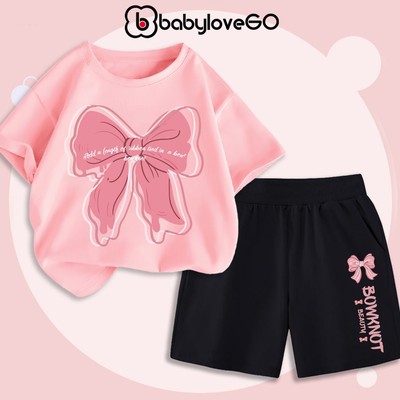 Đồ bộ bé gái BabyloveGO quần áo trẻ em đồ bộ ngắn tay in hình siêu hot cute dễ thương B-Nơ-HE27