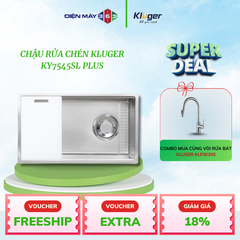 Chậu rửa bát Kluger KY7545SL TOYA Series, Bề mặt SUPER LINEN, Bảo hành 10 năm - STM