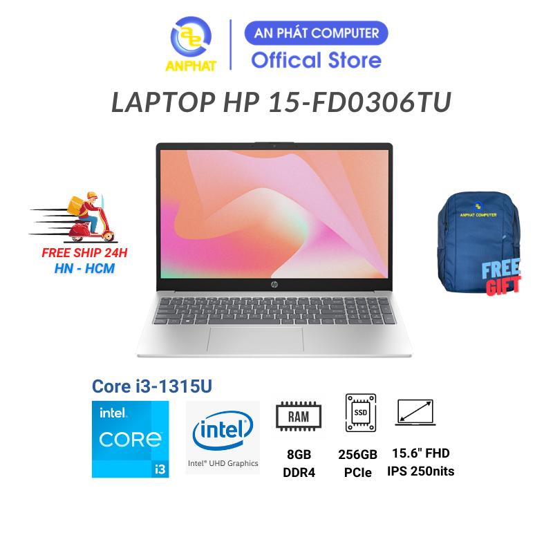 Laptop HP 15-fd0306TU (Intel Core i3-1315U | 8GB | 256GB | Intel Graphics | 15.6 inch FHD | Win 11)