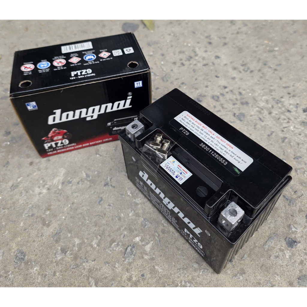 Bình ắc quy xe máy Đồng Nai PTZ9 12V-9Ah dùng cho xe máy Atila, Vespa, Spacy