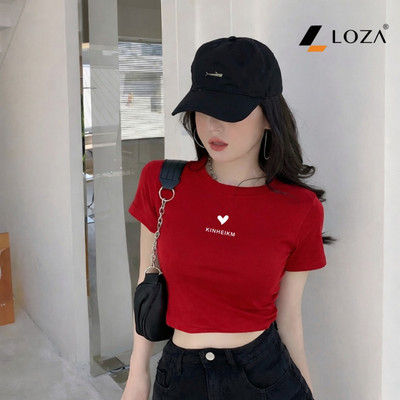 Áo Croptop nữ NA02 in hình trái tim nhỏ chất liệu thun cotton mềm mịn Loza CR8438