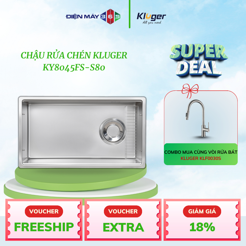 Chậu rửa bát Kluger TOYA Series KY8045FS – S80, Bề mặt LINEN dập nổi, Bảo hành 10 năm - STM