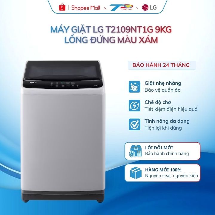 Máy giặt LG T2109NT1G 9kg lồng đứng màu xám hàng - bảo hành 24 tháng| Lđặt nội thành HN và quanh LB